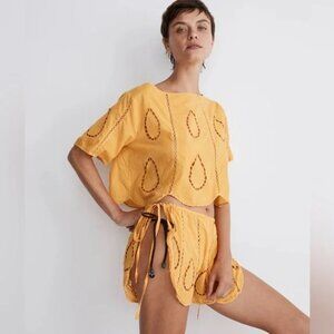 New Agua Bendita Bree Eames Embroidery Yellow Cover-Up Cut Shorts NWT
